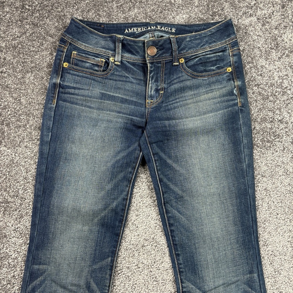 American Eagle Kick Boot Jeans Womens 4 Long Dark Wash Super Stretch Denim - Picture 5 of 12